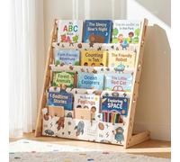 COSYLAND Libreria Montessoriana per Bambini 5 Ripiani Avventura Spaziale XL | Per tanti libri, bambini dai 15 mesi, sala giochi/cameretta, legno di pino e Oxford, bordi arrotondati, 3 albi per fila
