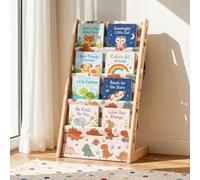 COSYLAND Libreria Montessoriana per Bambini 5 Ripiani Parco Dinosauri M | Per bambini dai 15 mesi, spazi piccoli, legno di pino e Oxford, bordi arrotondati, 2 albi grandi per fila