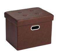 COSYLAND Pouf Contenitore - Poggiapiedi Contenitore - Pouf Poggiapiedi per Divano - Sgabello Contenitore Pieghevole in finta pelle - 43 x 33 x 33 cm (Marrone rossiccio)
