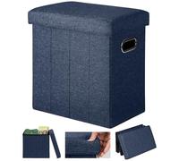 COSYLAND Puff Pieghevole con Contenitore - Pouf Contenitore in Tessuto Lino, Cassapanca Salvaspazio per Interni, da 200kg per Ingresso, Soggiorno e Camera (Blu navy)