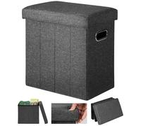 COSYLAND Puff Pieghevole con Contenitore - Pouf Contenitore in Tessuto Lino, Cassapanca Salvaspazio per Interni, da 200kg per Ingresso, Soggiorno e Camera (Grigio antracite)