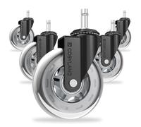 COSYLAND Rotelle sedia ufficio in argento trasparente - Set 5 ruote per sedia ufficio silenziose, compatibili parquet e pavimenti duri, ruote sedia ufficio 11MM resistenti