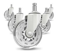 COSYLAND Set 5 Ruote Sedia Ufficio in PU, Bianco trasparente, Attacco 11 mm
