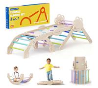COSYLAND Set da Arrampicata per Bambini 8 in 1 - Triangolo Pikler Grande Regolabile con Scivolo, Arco e Rampa | Palestra Montessori da Interno Pieghevole 18M-6A (Colori Freddi)