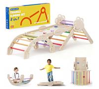 COSYLAND Set da Arrampicata per Bambini 8 in 1 - Triangolo Pikler Grande Regolabile con Scivolo, Arco e Rampa | Palestra Montessori da Interno Pieghevole 18M-6A(Multicolore)