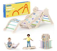 COSYLAND Set di Arrampicata 8 in 1 per Bambini - Triangolo Pikler e Arco Montessori Compatti con Scivolo, Struttura Pieghevole da Interno 18M-3A per Gioco Motorio e Arrampicata（Tono Freddo）