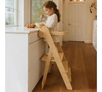 COSYLAND Sgabello pieghevole da cucina con rete di sicurezza, con torre regolabile in altezza per bambini, salvaspazio, con blocchi di supporto, Foldi (naturale)