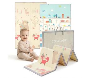 COSYLAND Tappeto Gioco Bambini Pieghevole, 150 x 180 x 1 CM, Orso e Città