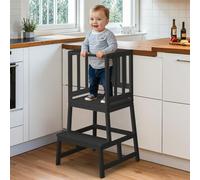 COSYLAND Torre Montessoriana Bambini - Torretta Montessoriana A Forma di “A” con Pedana Centrale Rinforzata - Torre montessori da Cucina o Bagno, Convertibile in Doppio Sgabello(Corvino)