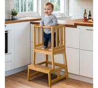 COSYLAND Torre Montessoriana Bambini - Torretta Montessoriana A Forma di “A” con Pedana Centrale Rinforzata - Torre Montessoriana da Cucina o Bagno, Convertibile in Doppio Sgabello - Colore Naturale
