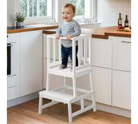 COSYLAND Torre Montessoriana Bambini - Torretta Montessoriana A Forma di “A” con Pedana Centrale Rinforzata - Torre montessori da Cucina o Bagno, Convertibile in Doppio Sgabello(Avorio)