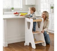 COSYLAND Torre Montessoriana Bambini - Torretta Montessoriana in Legno Naturale - 3 Altezze Regolabili per Crescere con il Bambino - Perfetta per Bambini da 18 Mesi a 6 Anni (Bianco e Naturale)