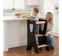 COSYLAND Torre Montessoriana Bambini - Torretta Montessoriana in Legno Naturale - 3 Altezze Regolabili per Sostenere l'Indipendenza del Bambino - Da 18 Mesi a 6 Anni (Nero e Naturale)