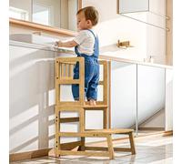 COSYLAND Torre Montessoriana per Bambini 2 in 1 - Torretta Montessoriana con protezione rimovibile, si trasforma in scaletta, capacità 136 kg per cucina/bagno/soggiorno/cameretta(Naturale)