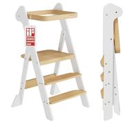 COSYLAND Torre Montessoriana Pieghevole Pre-Assemblata - Torretta Montessoriana Regolabile in Legno, Design Premiato IF, Sicura, Salvaspazio e Adatta ai Bambini 18M-6A (Bianco & Naturale)