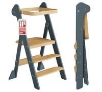 COSYLAND Torre Montessoriana Pieghevole Pre-Assemblata - Torretta Montessoriana Regolabile in Legno, Design Premiato IF, Sicura, Salvaspazio e Adatta ai Bambini 18M-6A (Blu Ardesia & Naturale)