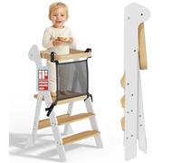 COSYLAND Torre pieghevole per bambini con rete di sicurezza, con design IF, sgabello da cucina regolabile in altezza per bambini, sgabello salvaspazio per l'apprendimento con blocchi di supporto