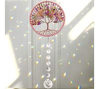 Cosylove Suncatcher - Ciondolo con albero della vita in cristallo per auto, specchietto retrovisore, lampadario, prisma arcobaleno, per finestra, decorazione da giardino (rosa)