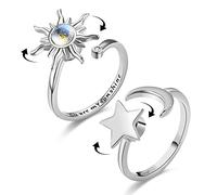 Cosysparks Anelli Antistress Donna, 2pcs Regolabile Aperto Fidget Ring Anxiety Argento Fidget Anxiety Ring Spinner Luna Star Anello Anello Ansia Figlia con Scatola Regalo