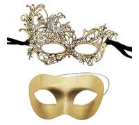 Cosysparks Maschera Veneziana Coppia, 2 Pack Argento/Oro maschere carnevale veneziano Classic Maschere Veneziana per Coppie maschere halloween Cosplay Maschere Carnevale per Uomini Donne (oro)