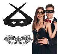 Cosysparks Maschera Veneziana Coppia, 2 Pack Nero maschere carnevale veneziano maschera nera halloween maschera carnevale venezia per Coppie Donne Uomini