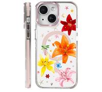 COTAIL Custodia magnetica trasparente per iPhone 14, custodia sottile trasparente anti-giallo, protezione di grado militare, custodie per iPhone 14, fiori giglio colorato estate