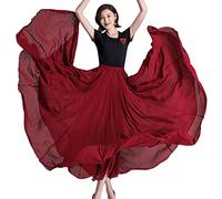 COTCLO Gonna lunga da ballo da donna, gonna lunga plissettata, tinta unita, a vita alta, gonna lunga in chiffon, bordeaux, 36