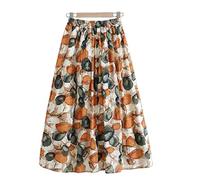 COTCLO Gonna lunga in cotone e lino gonne da donna estate elastico a vita alta gonna midi plissettata allentata casual A-Line gonna da spiaggia, B, L