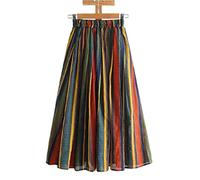 COTCLO Gonna lunga in cotone e lino gonne da donna estate elastico a vita alta gonna midi plissettata allentata casual A-Line gonna da spiaggia, F, L