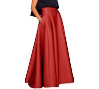 COTCLO Gonna lunga Primavera Estate Donne Gonne Elegante Vita Alta A-Line Partito Maxi Gonna Lunga Casual Vacanza Solide Gonne, Rosso, XL