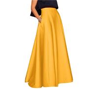 COTCLO Gonna lunga Primavera Estate Donne Gonne Elegante Vita Alta A-Line Partito Maxi Gonna Lunga Casual Vacanza Solide Gonne, Giallo, S