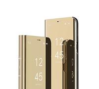COTDINFOR Compatible with OPPO Find X5 Custodia Trucco Specchio Sottile Clear View Cases Flip Cavalletto Pieghevole Custodia Paraurti Bumper Cover per OPPO Find X5 Mirror Gold MX.