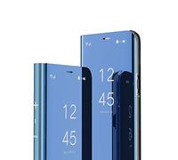COTDINFOR Compatible with OPPO Reno 8 Pro 5G Custodia Trucco Specchio Sottile Clear View Cases Flip Cavalletto Pieghevole Custodia Paraurti Bumper Cover per OPPO Reno 8 Pro 5G Mirror Blue MX.