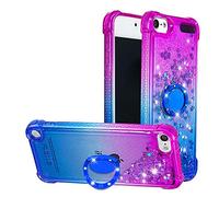 COTDINFOR Custodia per Apple iPod Touch 7 Glitter Cover con 360-Gradi Ring Holder Supporto Auto liquido Mobili Bumper TPU Silicone Antiurto Cover per iPod Touch 5/6 / 7 Purple-Blue YBJBZH.