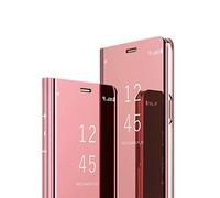 COTDINFOR Galaxy A10 Custodia Placcatura Specchio Clear View Standing Cover Slim Mirror Flip Portafoglio Antiurto Case con Funzione Stand per Samsung Galaxy A10 Mirror PU Rose Gold MX.