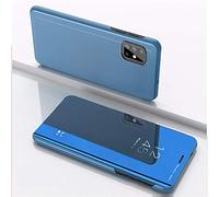 COTDINFOR Galaxy A51 Custodia Placcatura Specchio Clear View Standing Cover Slim Mirror Flip Portafoglio Antiurto Case con Funzione Stand per Samsung Galaxy A51 Mirror PU Blue MX.