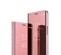 COTDINFOR iPhone XR Custodia Placcatura Specchio Clear View Standing Cover Slim Mirror Flip Portafoglio Antiurto Case con Funzione Stand per iPhone XR Mirror PU Rose Gold MX.
