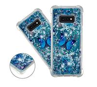 COTDINFOR pour Galaxy S10e Custodia Silicone Trasparente Design Ultrasottile Bling Glitter Flowing Liquido Quicksand Cute TPU Bumper Custodia per Samsung Galaxy S10e Blue Butterfly YB.