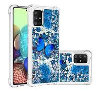 COTDINFORCA Case for Samsung Galaxy A71 5G Custodia Bling，Samsung A71 5G Liquid Cases Glitter Sparkle Floating Silicone Shockproof Phone Cover per Galaxy A71 5G Blue Butterfly YB.