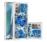 COTDINFORCA Case for Samsung Galaxy Note 20 Custodia Bling，Samsung Note 20 Liquid Cases Glitter Sparkle Floating Silicone Shockproof Phone Cover per Galaxy Note 20 Blue Butterfly YB.
