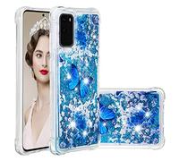 COTDINFORCA Case for Samsung Galaxy S20 Custodia Bling，Samsung S20 Liquid Cases Glitter Sparkle Floating Silicone Shockproof Phone Cover per Galaxy S20 Blue Butterfly YB.