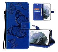 COTDINFORCA Custodia per LG K40, Cover Flip Goffratura a Farfalla in PU Pelle, Portafoglio Magnetica con Porta Carta - Big Butterfly Dark Blue KT