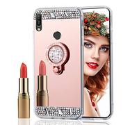 COTDINFORCA Mirror Makeup for Xiaomi Redmi Note 7 Custodia TPU Suitable for Girls Slim Bling Crystal Diamond Glitter Phone Cover per Redmi Note 7 PRO Ring Mirror Rose Gold.