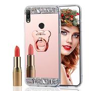 COTDINFORCA Mirror Makeup for Xiaomi Redmi Note 7 Custodia TPU Suitable for Girls Slim Bling Crystal Diamond Glitter Phone Cover per Redmi Note 7 PRO Bear Ring Mirror Rose Gold.