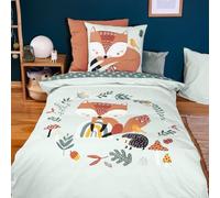 CÔTE DECO Parure da letto, 140 x 200 cm, per bambini, reversibile, copripiumino 140 x 200 cm, 1 federa 63 x 63 cm, motivo volpe verde, set copripiumino in 100% cotone