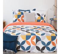 CÔTE DECO Parure da letto 220 x 240 cm, con copripiumino 220 x 240 cm, 2 federe 63 x 63 cm, set da letto per 2 persone, geometrico, rosa, blu e giallo, 100% cotone