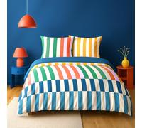 CÔTE DECO Parure da letto 220 x 240 per adulti, in cotone, multicolore a righe, 3 pezzi