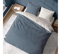 CÔTE DECO Parure da letto con copripiumino 220 x 240 cm + 2 federe 63 x 63 cm per letto per 2 persone geometriche blu e bianco 100% cotone