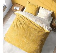 CÔTE DECO Parure da letto con copripiumino 220 x 240 cm + 2 federe 63 x 63 cm, set copripiumino per 2 persone, palme, colore: giallo, 100% cotone biologico