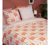 CÔTE DECO Parure da letto matrimoniale 3 pezzi, 100% cotone, copripiumino 240 x 220 cm e 2 federe 65 x 65 cm, rosa geometrica e fiore
